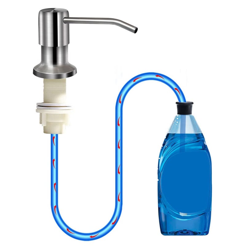 izolor Soap Dispenser for Kitchen Sink, Brushed Nickel Countertop Soap Dispenser Pump, 47" Silicone Extension Tube Connect to The Soap Bottle Directly, Say Goodbye to Frequent Refills (Brushed Nickel) - Image 1
